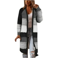 Есенни якета за жени модерни плюс удобен стилен шев на дълъг ръкав пуловер Небрежен дълъг кардиган върхове черни XL