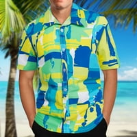 Зодгу запази Големи хавайски ризи за мъже екипажа врата Пачуърк печат къс ръкав лятна мода блуза върхове бутон ревера изненадващ яка хлабав годни Случайни Мъжки отдих зелено 12