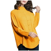 Hinvhai плюс размер на пуловер на сезонен клирънс женски пуловер с дълъг ръкав с дълъг ръкав кабел кабел пуловер Женски пуловер Жълто 8