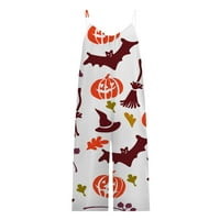 Жени Хелоуин цялостна ежедневна тиквена прилеп отпечатани гащеризони Разхлабени ромс костюм Широки крак дълъг игрален костюм с джобове
