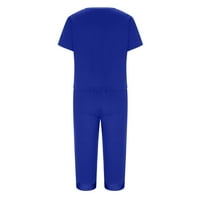Xysaqa Женски пижама комплект V шия с къс ръкав тениска и капризи панталони меки спални дрехи пижами за жени две PJS Lounge Set Arconsit
