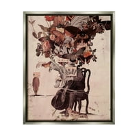 Ступел индустрии музикант пеперуда ботанически продукти колаж графично изкуство блясък сив плаваща рамка платно печат стена изкуство, дизайн от Матеус Лопес Кастро