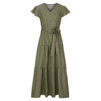 Пролетна рокля Просвет с къс ръкав с V-образно деколте рокля с рокля Polka Dot за жени вечер под роклята на коляното, зелено, l