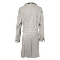 Плюс размер ревера жилетка твърд цвят отворен предно падане на модни дрехи Външни дрехи Fau Wool Long Juge Winter Long Trench Coat for Women Grey L