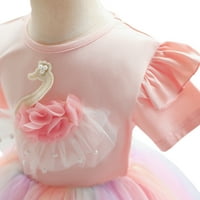 Принцеса рокля за 3T малки деца бебета момичета еднорог щампа с ръкав с ръкав с къс ръкав кръгла врата на марля подпухнала принцеса една парти рокля 3- години, лилаво