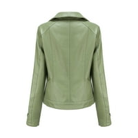 вендунид палта за жени Дамски висококачествени цип ежедневни кожени мек мотоциклет кожено яке палто Дамски якета зелен хл
