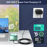 За Samsung Galaxy A 5G, 45W USB -C Samsung Super Fast Charger Type C Charger Kit [45W PPS Зарядно за стена + USB C 6ft 5A кабели] - Черно