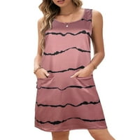 Cindysus жени лятния плаж sundress sleeveless midi рокля раирана тениска рокли ваканция свободно розово xl