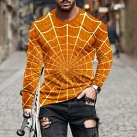 NJOEUS MENS Забавна риза за Хелоуин Spiderweb дълги ръкав ежедневен екипаж тениски костюм за мъже големи и високи S-5XL
