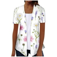 Huachen Womens Summer върхове с къс ръкав етнически флорални сладки върхове приляга на тениски ризи блуза