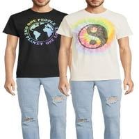Хумор Мъжки & големи мъже Ин Ян и една планета Графичен тениска, 2-пакет