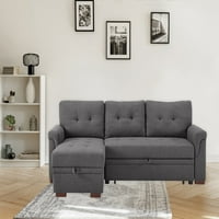 Сиера Тъмно сиво спално бельо двулицев секционен диван с шезлонг за съхранение