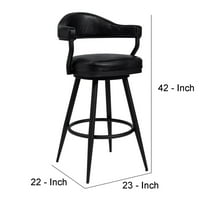 Vintage Fau кожена бар стол, метални крака за колче, черно-салтора шерпи