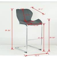 Комплект от броячи на височината бар столове, PU кожени тапицирани високи столове на бюрото столове за хранене с облегалка и метрова крака, безръчни модерни столове за хранене и кухня хол, сиво