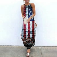 Жени прорез Макси дълги спагети рокля с каишка секси летни ежедневни рокли за свободни танкове 4 юли американска рокля с флаг