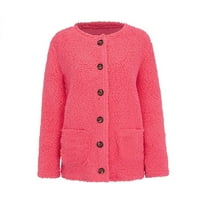 Tawop зимни палта за жени жени ежедневни плюс размер плюшени пуловер джобове за външни дрехи Кардиган палто розово 16