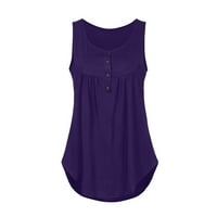 Женски моден масивен цвят плисирана ръкавица за небрежна тениска на тениска отгоре тъмно лилаво l