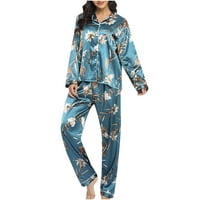 Leodye Pajamas for Women Clearance дамски печат Домашно облекло от две части костюм с дълъг ръкав пижама комплект