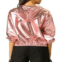 Уникални изгодни Дамски холографски лъскав цип качулка металик яке