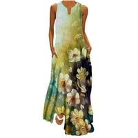 Lastesso Women's V Neck Vintage Maxi Ressions Summer Flowy Sundresses Модна вратовръзка багри