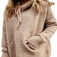 Капризи жени джъмпер върхове с дълъг ръкав плетен пуловери качулка качулка пуловер уютен пуловер солиден цвят khaki l