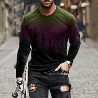 Honeeladyy мъже модни ежедневни кръгли пуловер от печат от печат с дълъг ръкав тениска блуза върхове за мъже