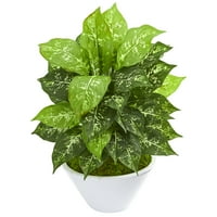 Почти естествена дифенбахия изкуствено растение в бяла купа, зелено