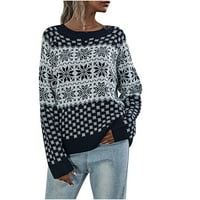 Дамски пуловери пуловер Просвещение Женска мода дълги ръкави Коледни екипаж ший на шията свободна тенденция върхове Коледна снежинка Блуза плетен пуловер