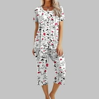 Печат на Sawvnm Clearancewomen's Printing Round Neck Sleep Sleepslirt и панталони комплекти шезлонги пижами с джобове сделки с ранен достъп