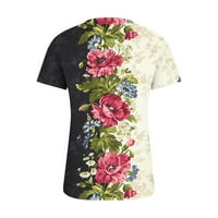 Yuwull женски флорален отпечатан Henley с къс ръкав V Врат тениска плисирана ежедневна тенична туника риза блуза върхове за женски клирънс