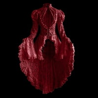 Жените дантела Пачуърк Стойка яка разкроени ръкави тънък Ретро рокли Хелоуин кралски фантазия красива реколта ретро костюми облекло за жени вино 4