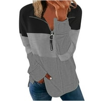 Fanxing женски раиран суичър с дълъг ръкав пачуърк за ежедневни пуловери тримесечиви суичъри S, M, L, XL, XXL