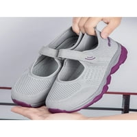 Lacyhop жени ходещи обувки комфорт Небрежна обувка Mesh Mary Jane Sports Fashion Sneakers Disherable Magic Taper Flats Grey 5.5