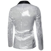 Блейзер якета за мъже плюс размер есен зима мода личност Пайети ежедневни костюм яке сребро М