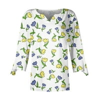 Apepal дамски флорални отпечатани туники върхове ролка ръкав v шия блузи с дълъг ръкав за жени бели 2xl