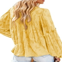 Grianlook жени шифон върхове флорална печатница туника блуза екипаж тениска тениска дами обикновена тениска небрежна дълга ръкав тройник жълто L