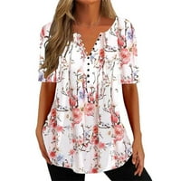 Риза на caveitl женско, жени ежедневни отпечатани с v-образно деколте с къси ръкави върхове флорални отпечатани бутони ТЕОС