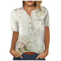 Tking fashion дамски хлабав половин ръкав флорални върхове за щампа летни ежедневни джобни ризи за врата блуза бежово m