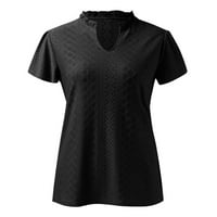 B91XZ TUNIC POPS за жени свободно прилягане пролет и лято нов къс ръкав v шия свинете плим с плътно цвят свободна тениска топ женски плюс размер върхове черни, xl