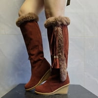 Aufmer глезени ботуши за жени Fau Zipper Lace Up Waterproof Whinging Boot Дами превръзка на склона пета Небрежна топла тръба обувки