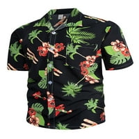 Haite Boys Топс с къси ръкави ризи ревера v шия блуза мъже кокосово дърво зелено 2xl