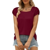 Ecqkame Womens Tops Clearance Мода жена Причинно-квадратна шия твърд цвят блуза пуф къс ръкав тениска летни върхове горещи xl