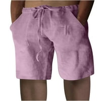 Chueow летни мъжки къси панталони за плажни памучни панталони панталони, които са облицовани с талия джобове къси панталони бащи ден подаръци