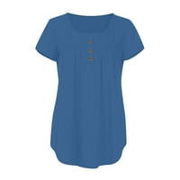 Блузи за жени V-образни вещи твърд къс ръкав плисирана бутон на туника за риза блуза 3xl 3xl