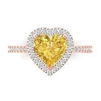 2. CT блестящо сърце отрязано симулиран жълт диамант 14k розово злато халианс с акценти с размер на пръстена 3.5