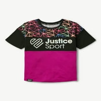 Правосъдие Момичета ж-спорт къс ръкав печат блок извънгабаритни тениска, размери ХС-КСЛП