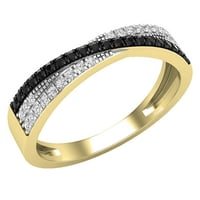 Колекция DazzlingRock 0. Карат кръг черно -бял диамантен кросоувър сватбена лента за жени в 14K жълто злато, размер 4.5