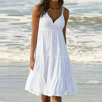 Дамска модна ваканция лято солиден цвят v шия без ръкави за плащане плаж рокля рокля
