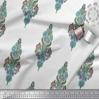 Soimoi Poly Georgette Fabric Leaves & Floral Block Print Fabric край двора