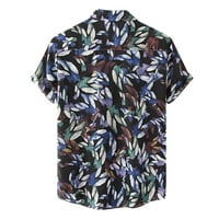 Mishuowoti Men Men's Casual Hawaii флорална отпечатана риза с къс ръкав с яка яка риза